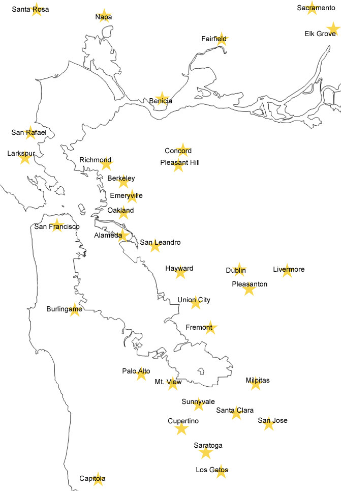 Map showing cities that include properties managed by GS Management